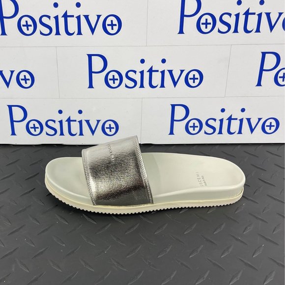 Buscemi Womens Metallic Silver Leather Slides US 10 - Picture 1 of 4